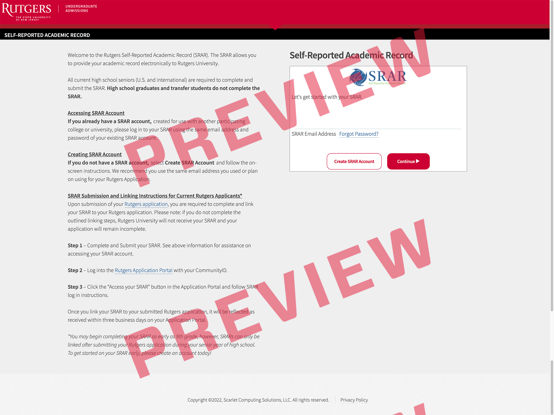SRAR Preview University Undergraduate Admissions